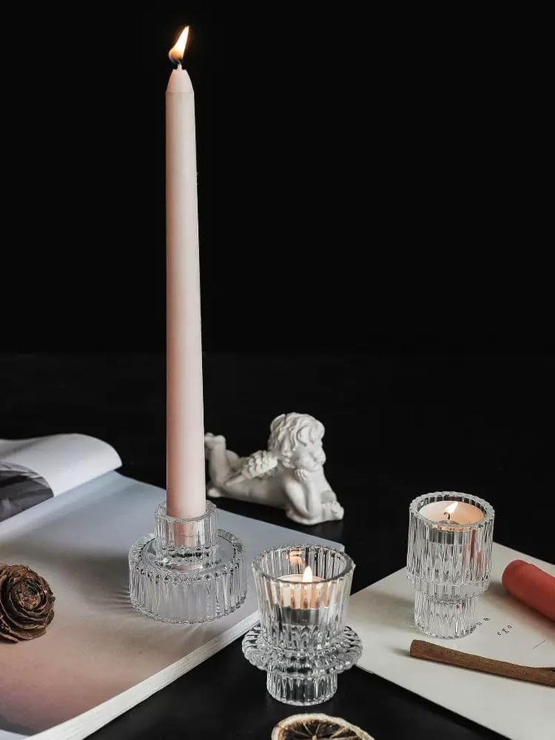 Candle Holder Glass Pillar Candle Stand, Clear Candlestick for Home, Wedding, Party Decoration (6, Clear) image number 4