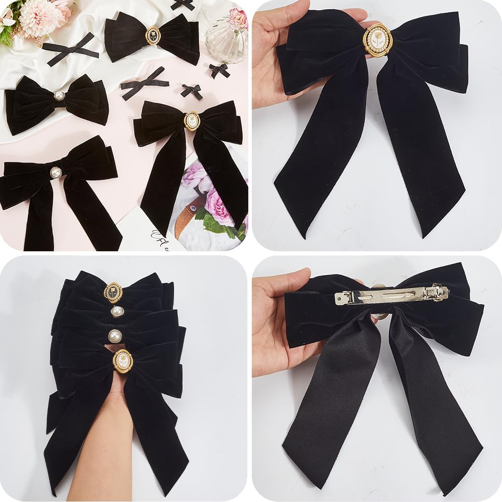 SOFPLATE 20Pcs 6 Styles Black Bow Alligator Clip Cloth Hair Clips Large Coquette Polyester Small Bowknot Aesthetic ABS Plastic Pearl Iron Hair Barrettes Accessories for Short Long Hairstyle DIY Decor image number 3