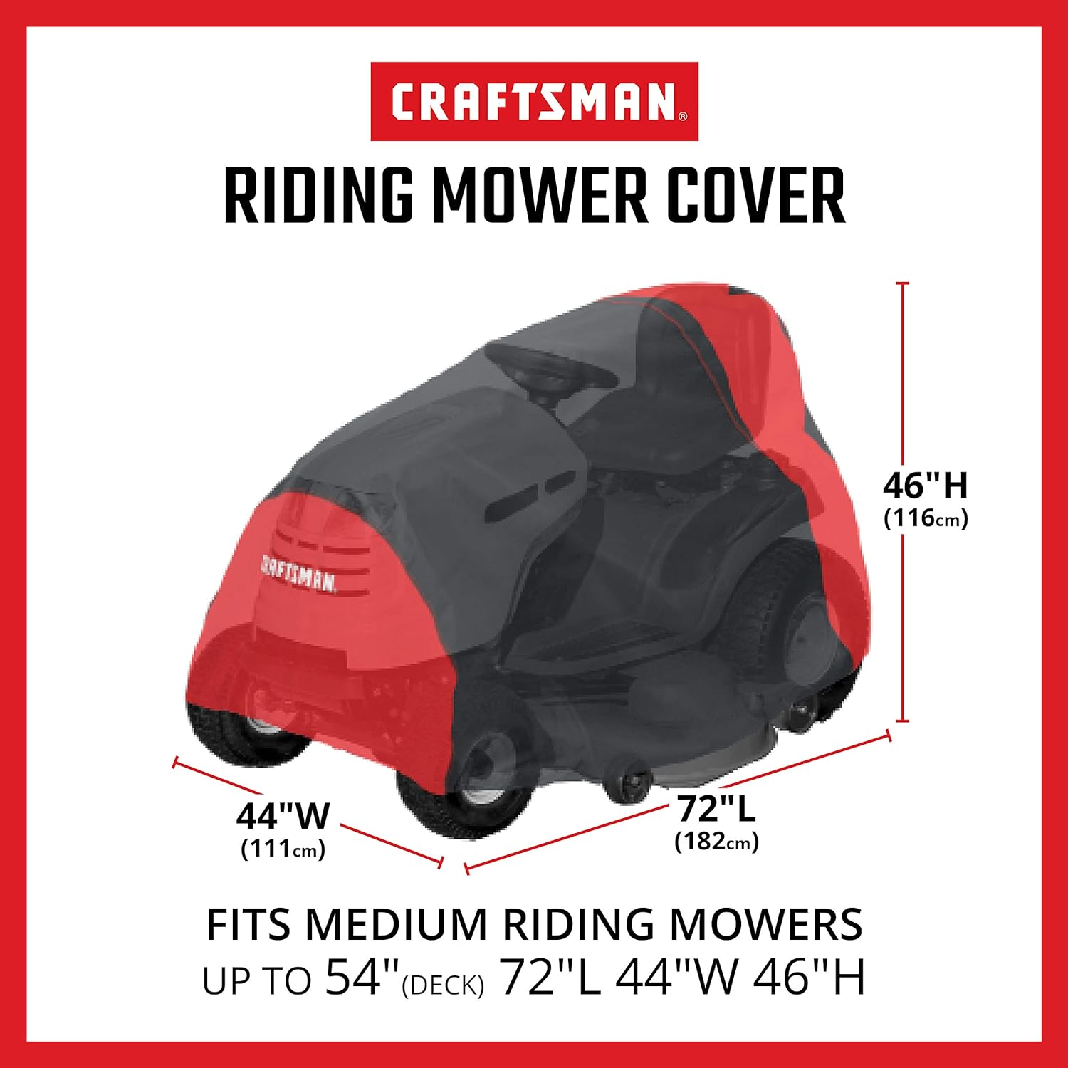 Craftsman Riding Lawn Mower Cover, Medium,Black/Red image number 1