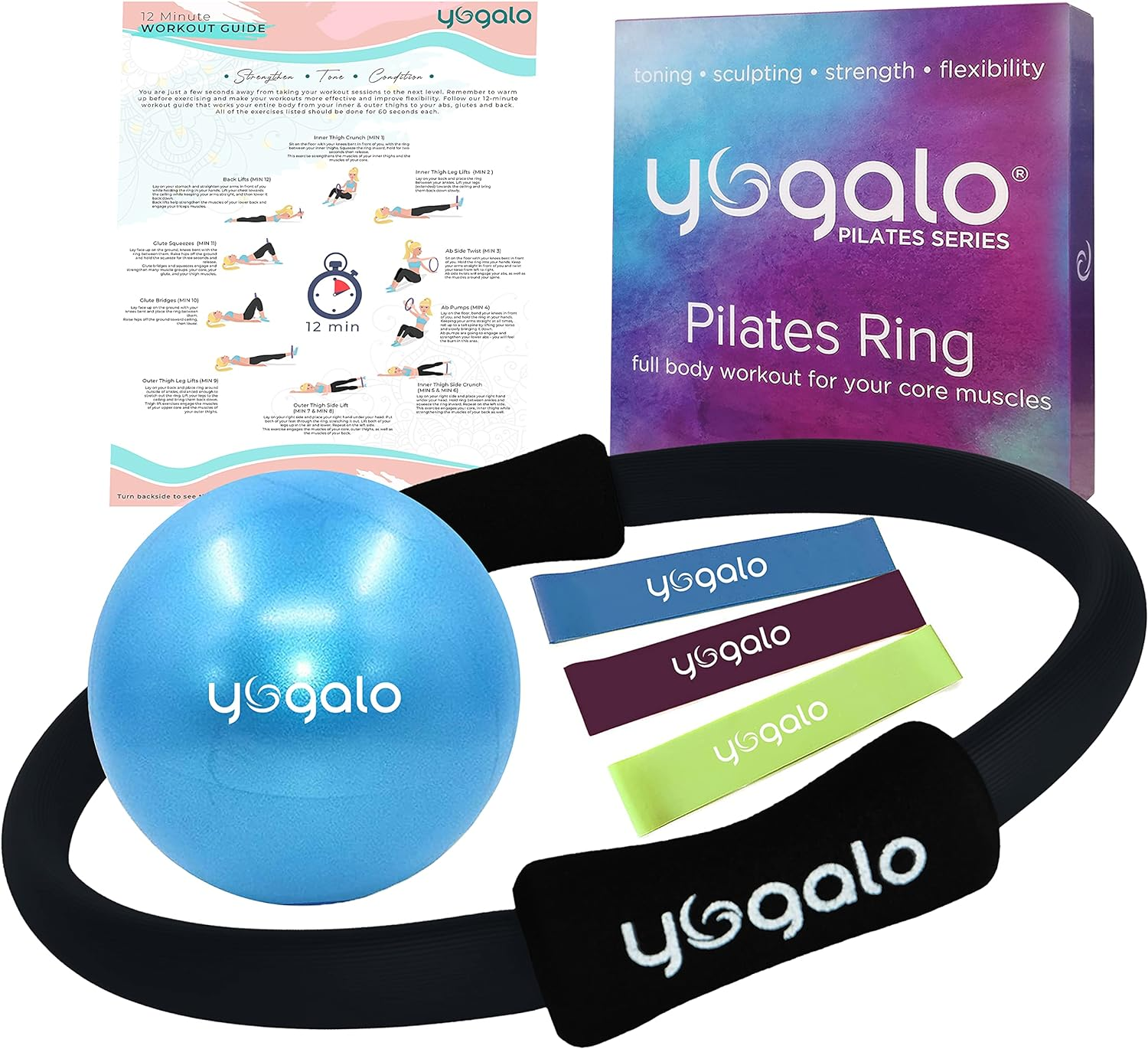 Yogalo Pilates Series Pilates Ring - Toning, Sculpting, Strength Flexibility, Power Resistance Exercise Circle, Thigh Toner, Fitness Magic Circle, 14 Inch Dual Grip Ring