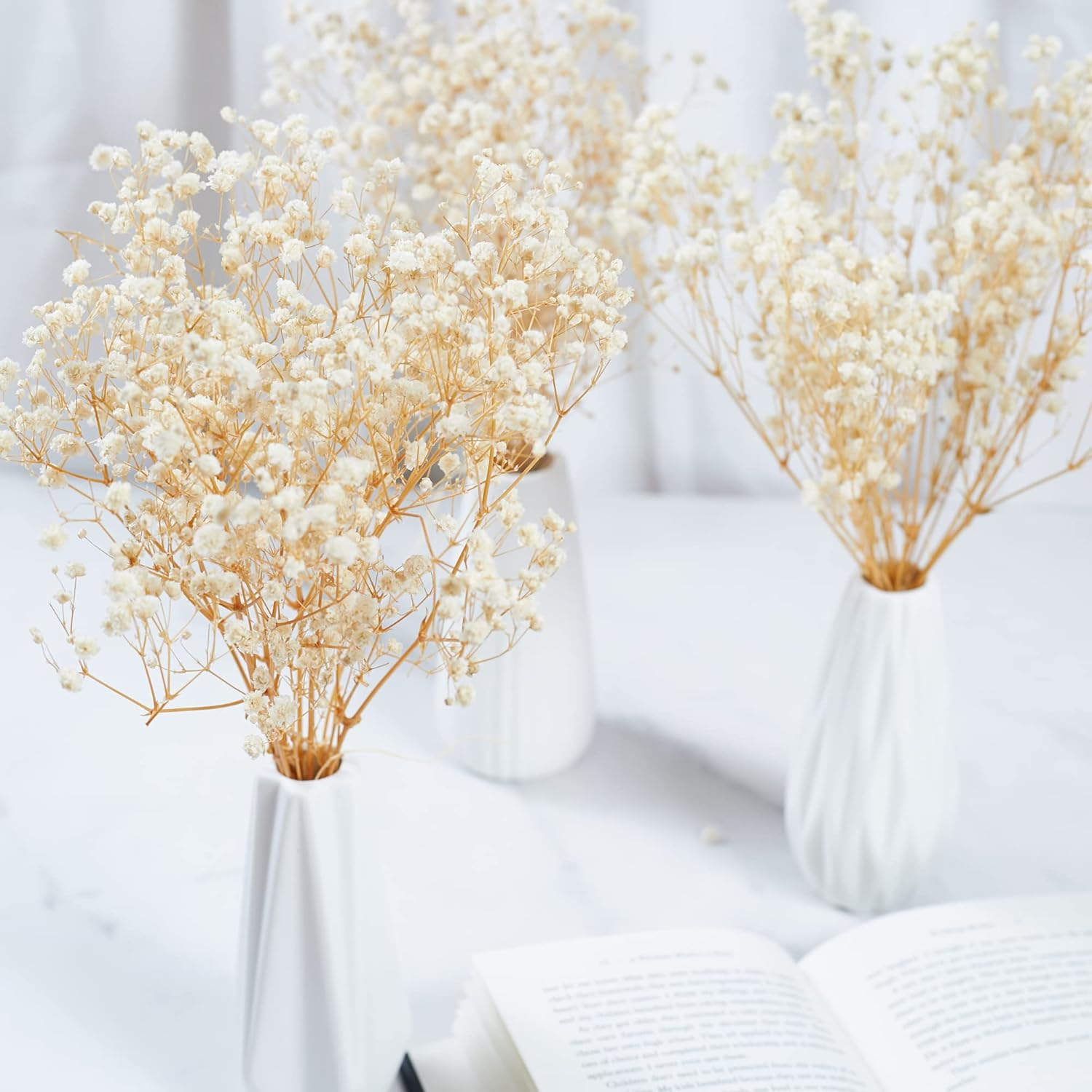 Preserved Baby'S Breath 3 Bunches, 100% Natrual Fresh Gypsophila Long Lasting Flowers for Vase Arrangements Home Decoration Photo Props Parties and Weddings, DIY D&eacute;cor-White - Blue image number 4