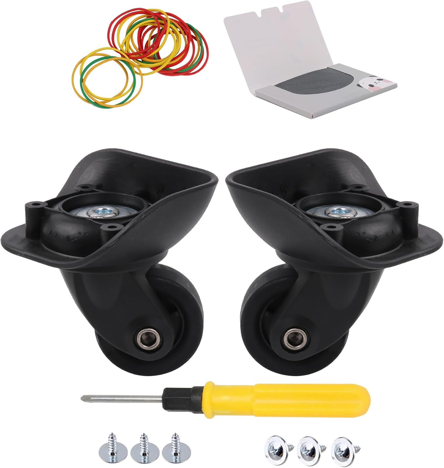 Bstinay 2PCS Swivel Luggage Replacement Wheels 4Cm Diameter W/Screws W151 Black Suitcase Caster Kits image number 2