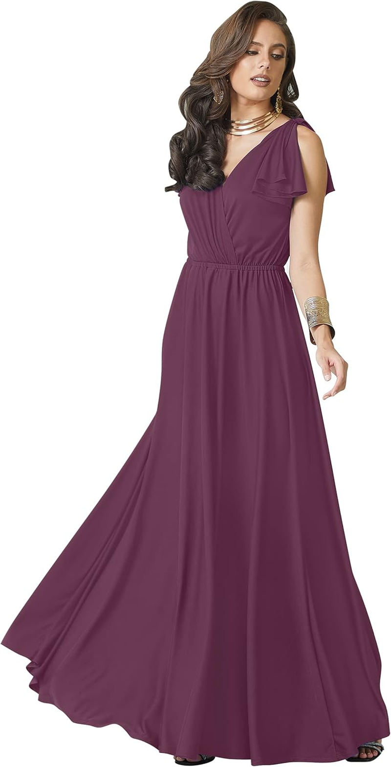 Koh Koh Womens Long V-Neck Ruffle Sleeveless Bridesmaid Prom Gown Maxi Dress