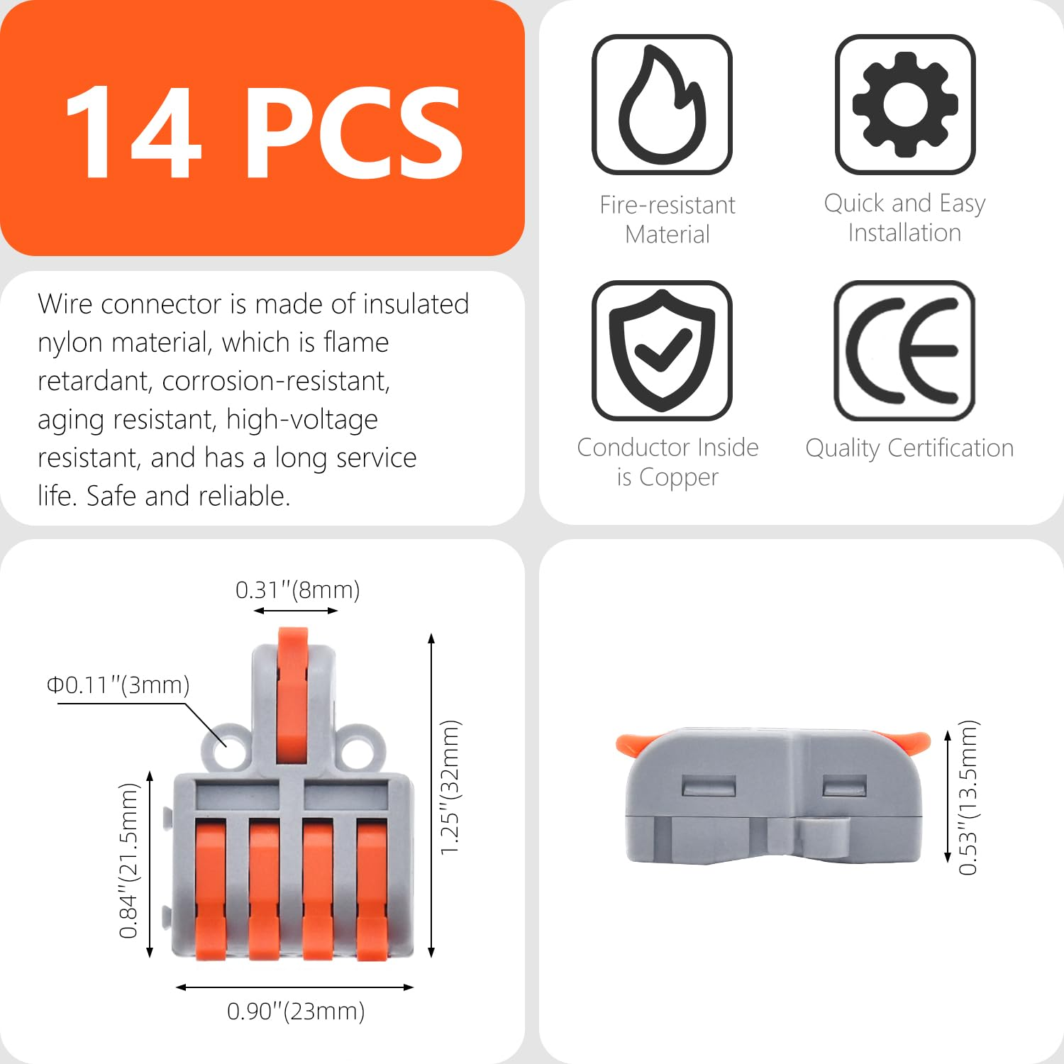 XALXMAW 14Pcs Lever Wire Connectors, 1 in 4 Out DIY Mini Quick Terminal Block Compact Splice Electrical Connectors, 24-12 AWG image number 2