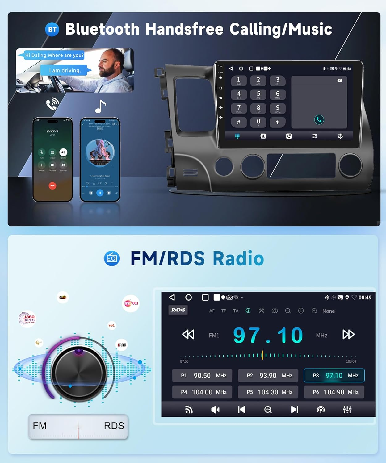 2G+32G Car Stereo for Honda Civic 2006 2007 2008 2009 2010 2011 with Wireless Carplay Android Auto, 10.1" Touchscreen Android Car Radio Support Bluetooth Wifi GPS USB Mirror Link Backup Camera image number 6