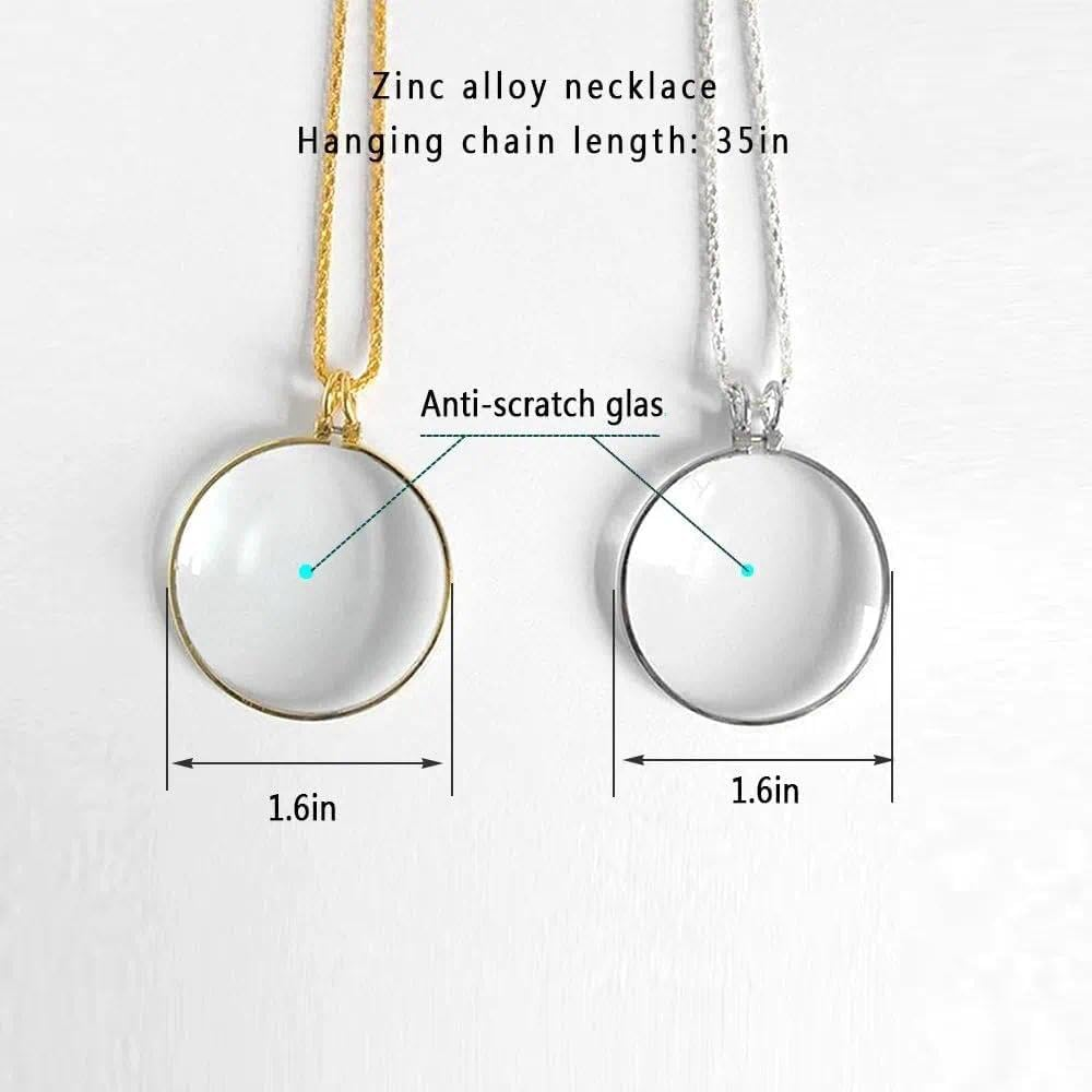 Magnifying Glass Pendant Necklace 5X Magnifier Wearable Magnifying Glass Jewelry for Reading, Monocle Glass Prop, Glass for Elderly & Hobbyists, Silver Alloy Necklace-Ermaoo image number 2
