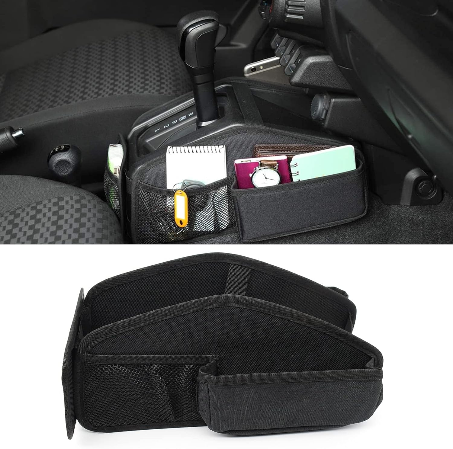 AUTOXBERT Center Console Organizer Bag for 2019-2022 Suzuki Jimny JB43 JB64 JB74 at Models Gear Shift Mesh Storage Pockets image number 3