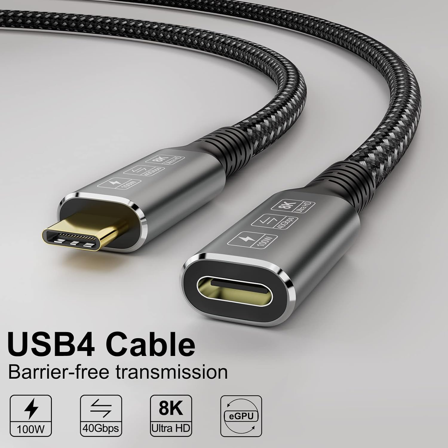 CABLEDECONN Thunderbolt 4 USB4 8K Cable, 0.8M Male to Female, USB-C Compatible, 40Gbps Data, 100W PD, Macbook Pro, Dell XPS, Egpu image number 4