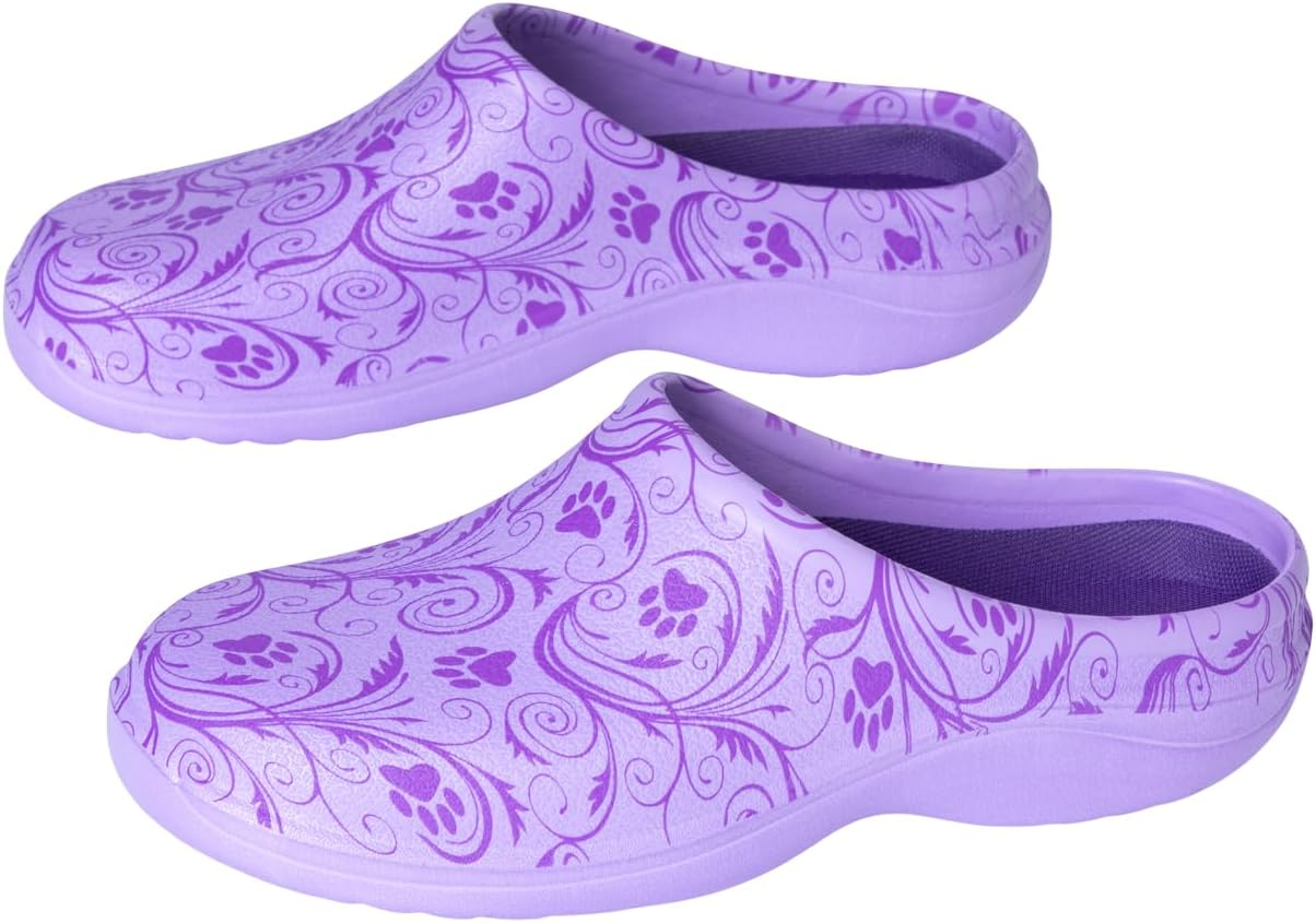 Lightweight Paw Print Garden Clogs Comfortable & Breathable Slip-On Shoes for Gardening