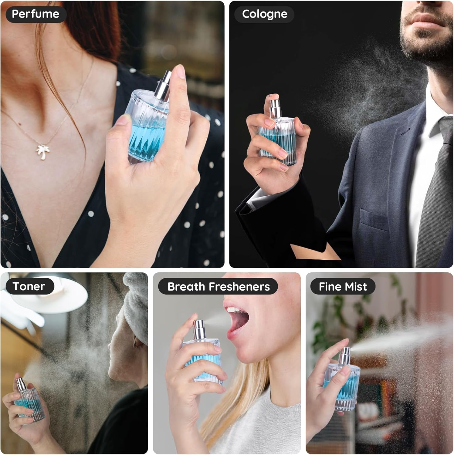 Segbeauty Travel Perfume Refillable Bottle, 2 Pcs 50Ml Perfume Atomiser Glass, Portable Perfume Spray Bottle, Scent Perfume Dispenser for Toner, Perfume, Cologne, Aftershave - Gradient Blue image number 4