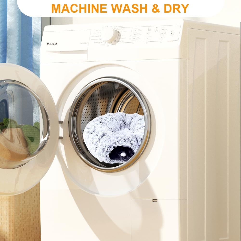 CEWROM Plush Cat Tunnel, Cat Bed for Indoor Cats, Cat Tunnel XXL Large Cats with Sleeping Area, Rustling Tunnel for Cats, Cat Tunnel XXL Ultra Soft round Doughnut Shape, Cat Toy Grey