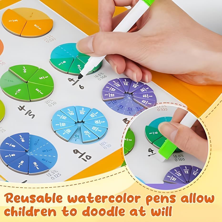 1Pcs Magnetic Fraction Educational Puzzle,Magnetic Fraction Tiles and Fraction Circles with Pen, Book Puzzle for Children Math Fraction Manipulatives Elementary School. image number 5