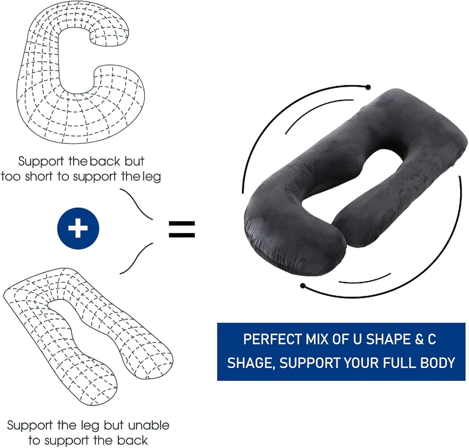 Pregnancy Pillows, 180Cm Long Maternity Pillows, U-Shape Full Body Pillow, Cooling Cover Blue&Grey, Pregnancy Pillows for Sleeping, Body Pillows, Maternity Pillow - Black image number 1