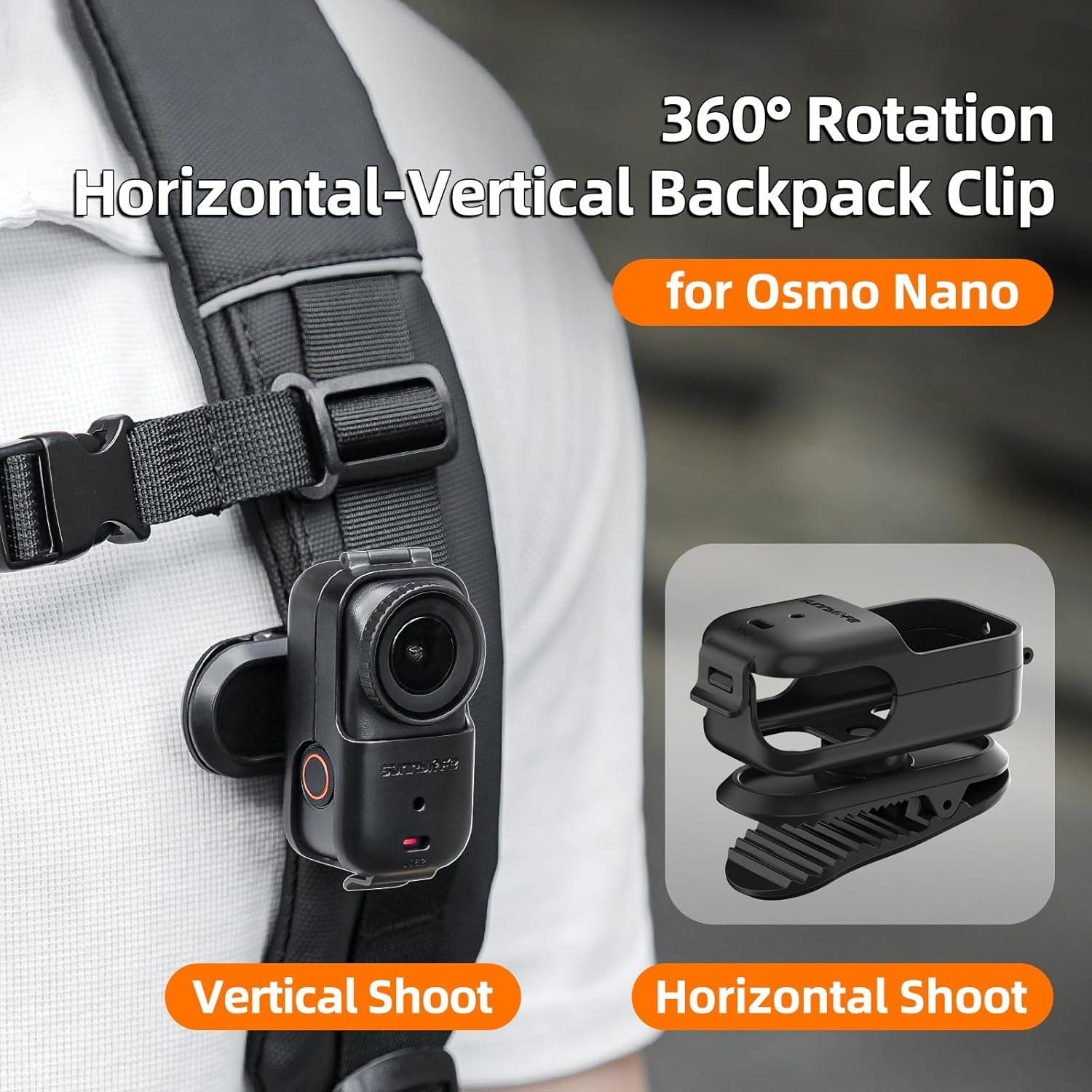DGBAY Backpack Mount Clip for DJI Osmo Nano,360 Rotation Horizontal Vertical Quick Release Mount Hat Camera Clip for Backpack Compatible with DJI Nano Accessories image number 1