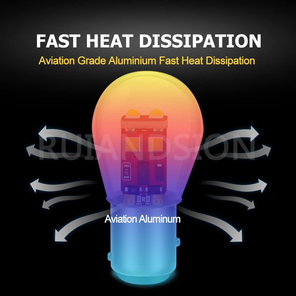 Ruiandsion 2Pcs 1157 LED Bulb,Upgrade 12V White BAY15D 2057 2357 7528 Bulb Replacement for Backup Reverse Brake Tail Lights,Non-Polarity image number 4