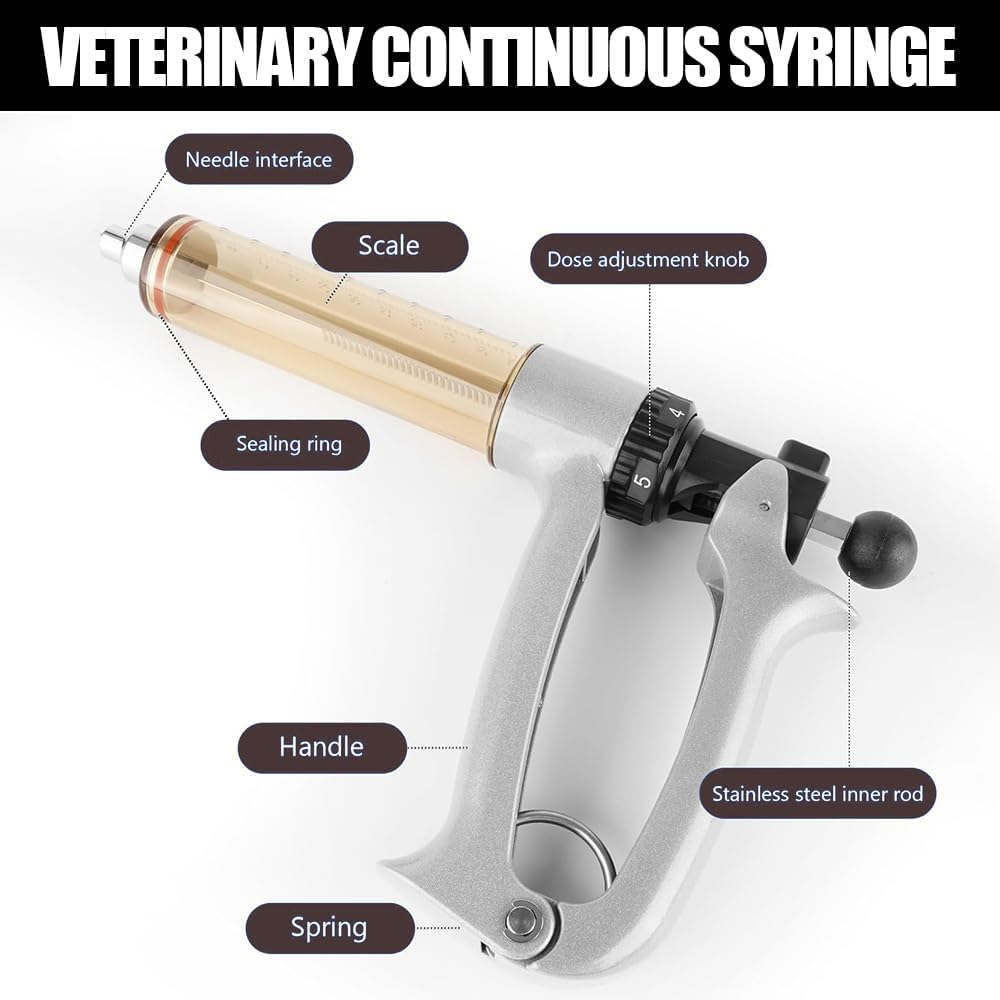GUDAJIN 50Ml Semi-Automatic Livestock Syringe, Veterinary Pull Rod Syringe, Continuous Repeat Syringe with Adjustable Dose, Veterinary Vaccine Injection, Suitable for Farms and Ranches image number 2