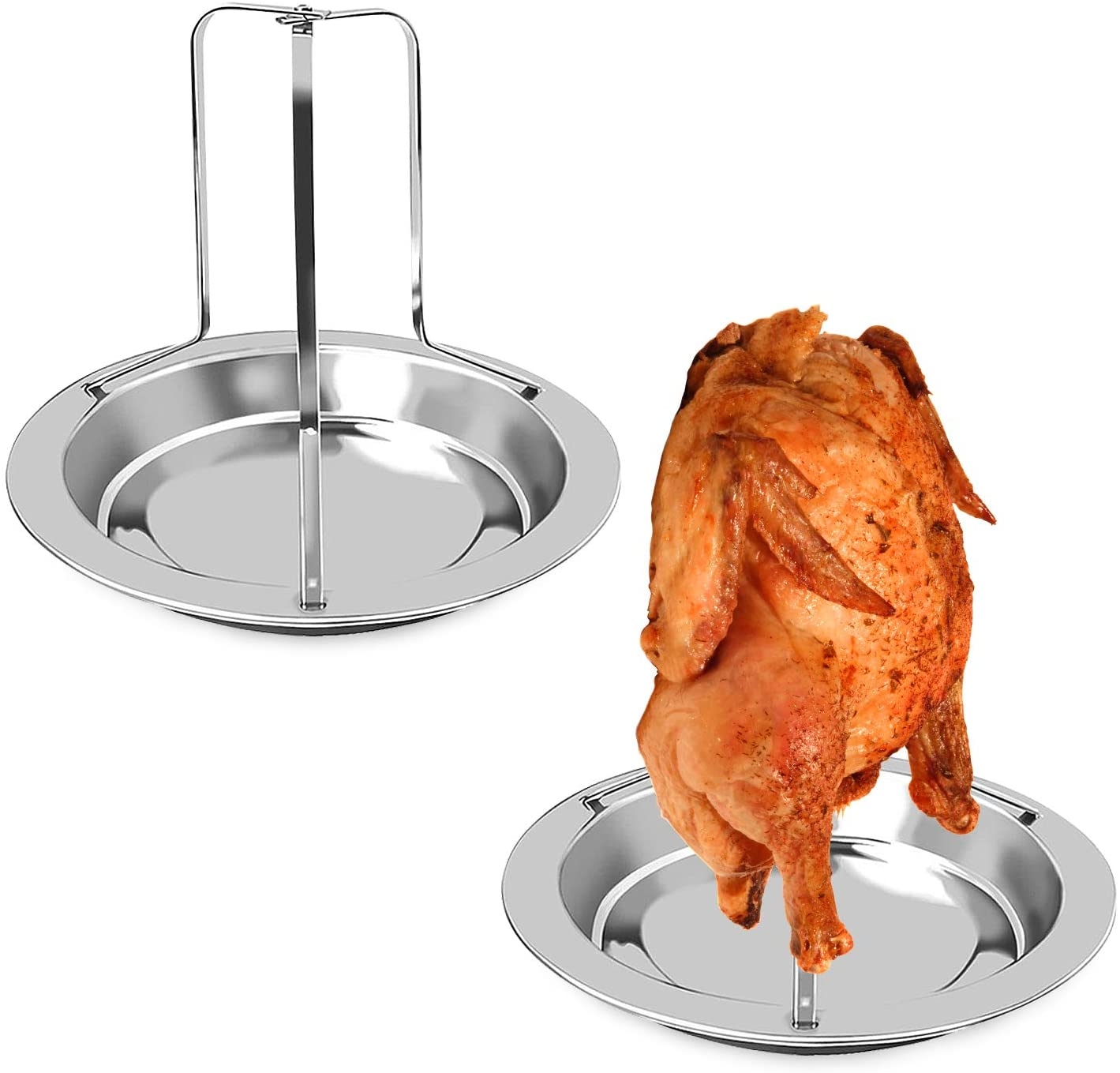 Chicken Roaster Rack,2 Pack Stainless Steel Beer Can Chicken Holder Vertical Roaster Rack Chicken Roasting Rack Roasting Pan for Grill Oven BBQ image number 1