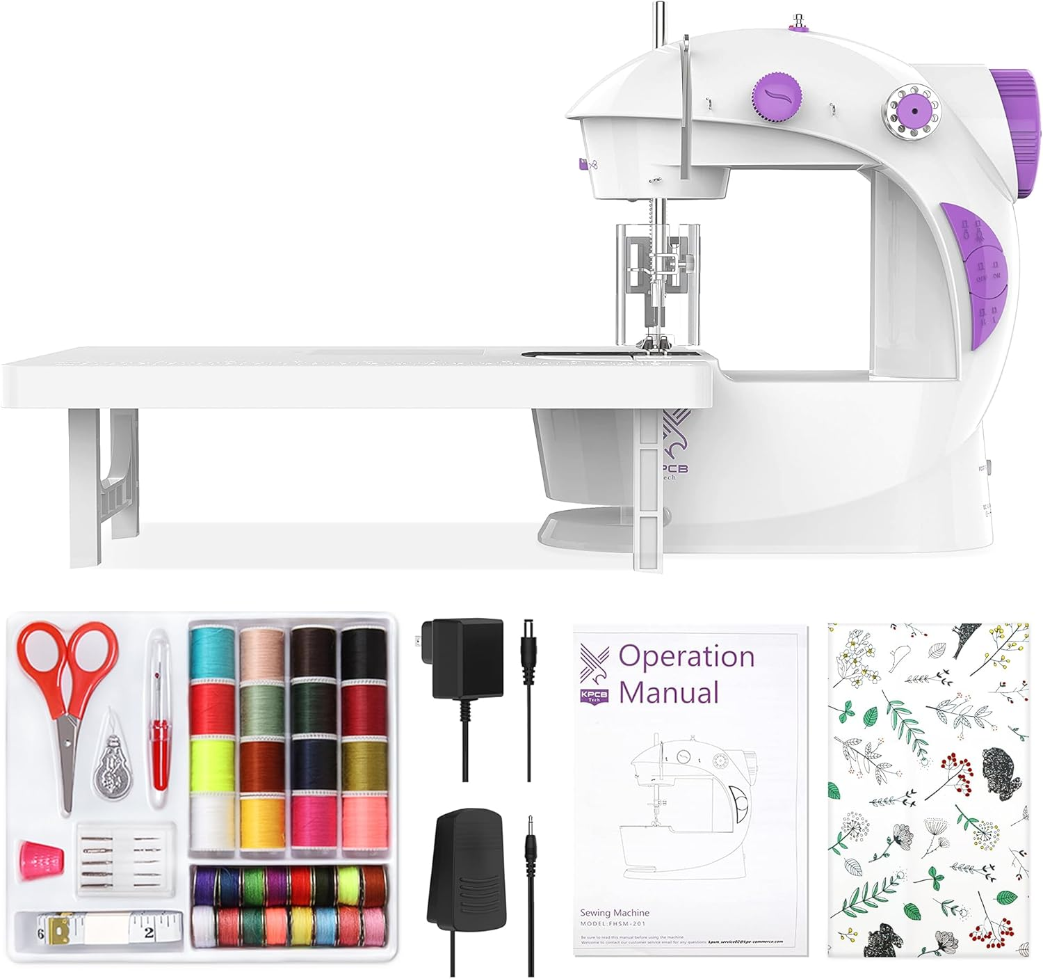 KPCB Tech Sewing Machine with 42Pcs Sewing Kit, Mini Sewing Machine with Foot Pedal & Extension Table, Dual Threads Electric Sewing Machines for Beginners