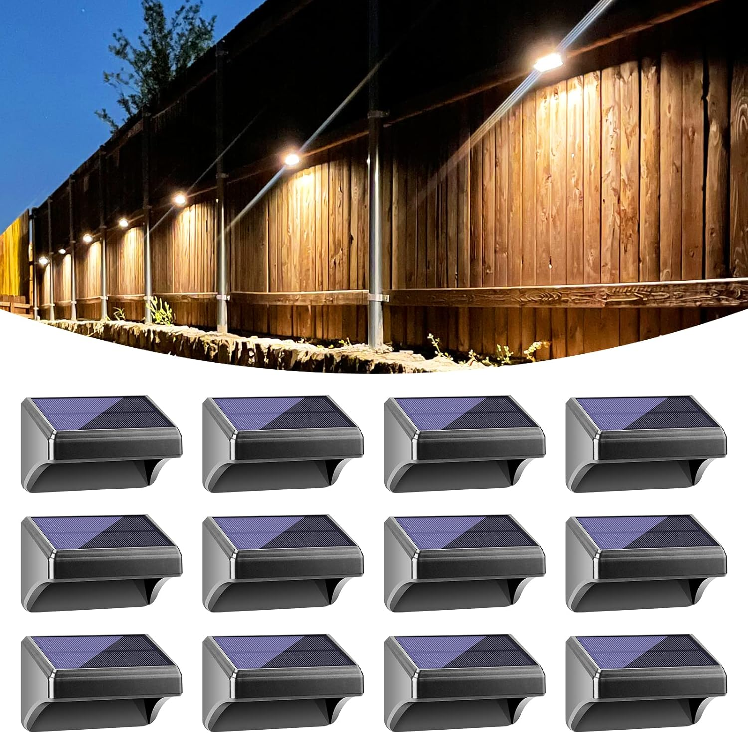 Bridika Solar Fence Lights, Fence Lights Fence Solar Lights Outdoor Waterproof Warm White & Color Glow LED Solar Lights for Backyard, Patio, Deck Railing, Stair Handrail, Pool and Wall (12 Packs) image number 5