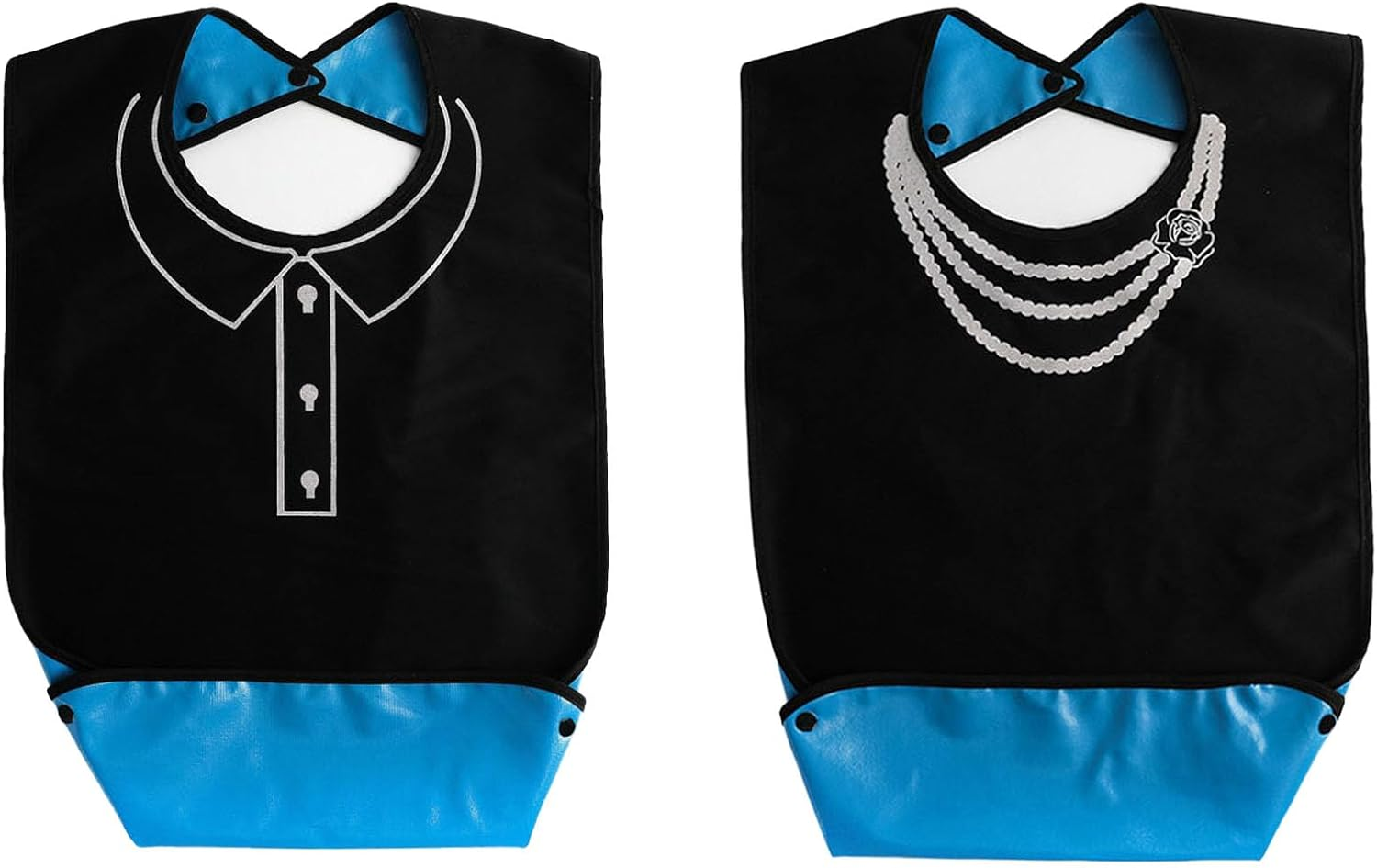Adult Bibs Elderly Reusable Adult Bibs for Eating, Washable Waterproof Mealtime Clothing Protectors with Crumb Catcher, Necklace and POLO Shirt Design image number 5