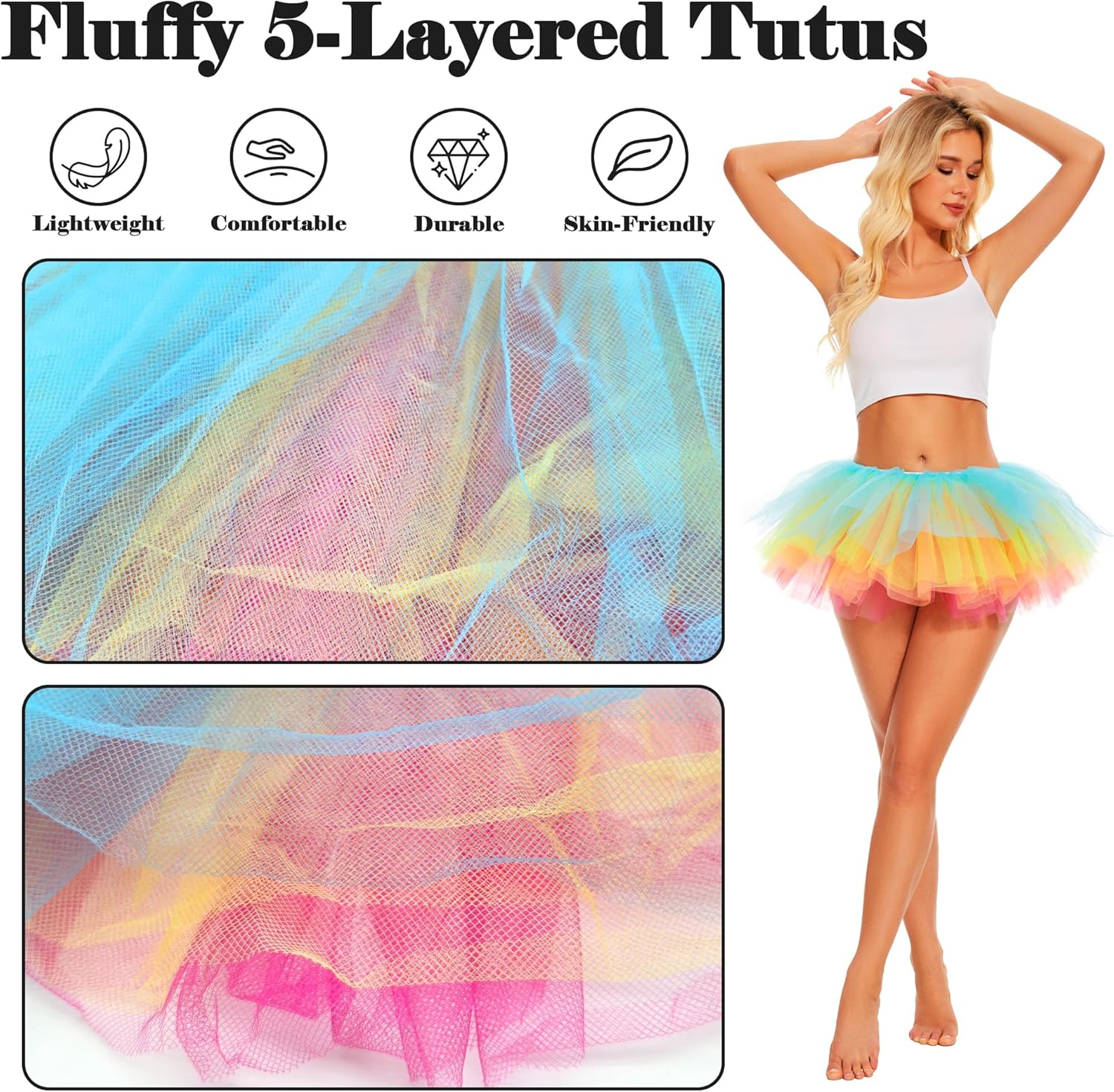 ASKHOPE Tutu for Women Adults 5 Layered Tutu Tulle Skirt Tutus for Women Girls Teens 80S Tutu Halloween Costume