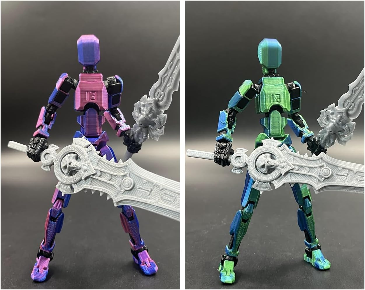 T13 Action Figure Set (Assembly Completed), 3D Printed Multi-Jointed Movable Titan 13 Lucky Dummy 13 Mobile Robot, Nova 13 Action Figures Desktop Decorations for Game Lovers Toy (Purple Blue image number 4