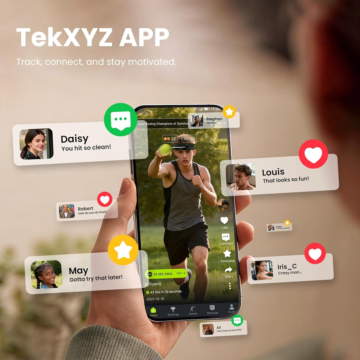 TEKXYZ&reg; Reflex Ball with Counter App | Online Community for Boxing Ball, Perfect for Reaction, Agility, Punching Speed, Fight Skill and Hand Eye Coordination image number 3