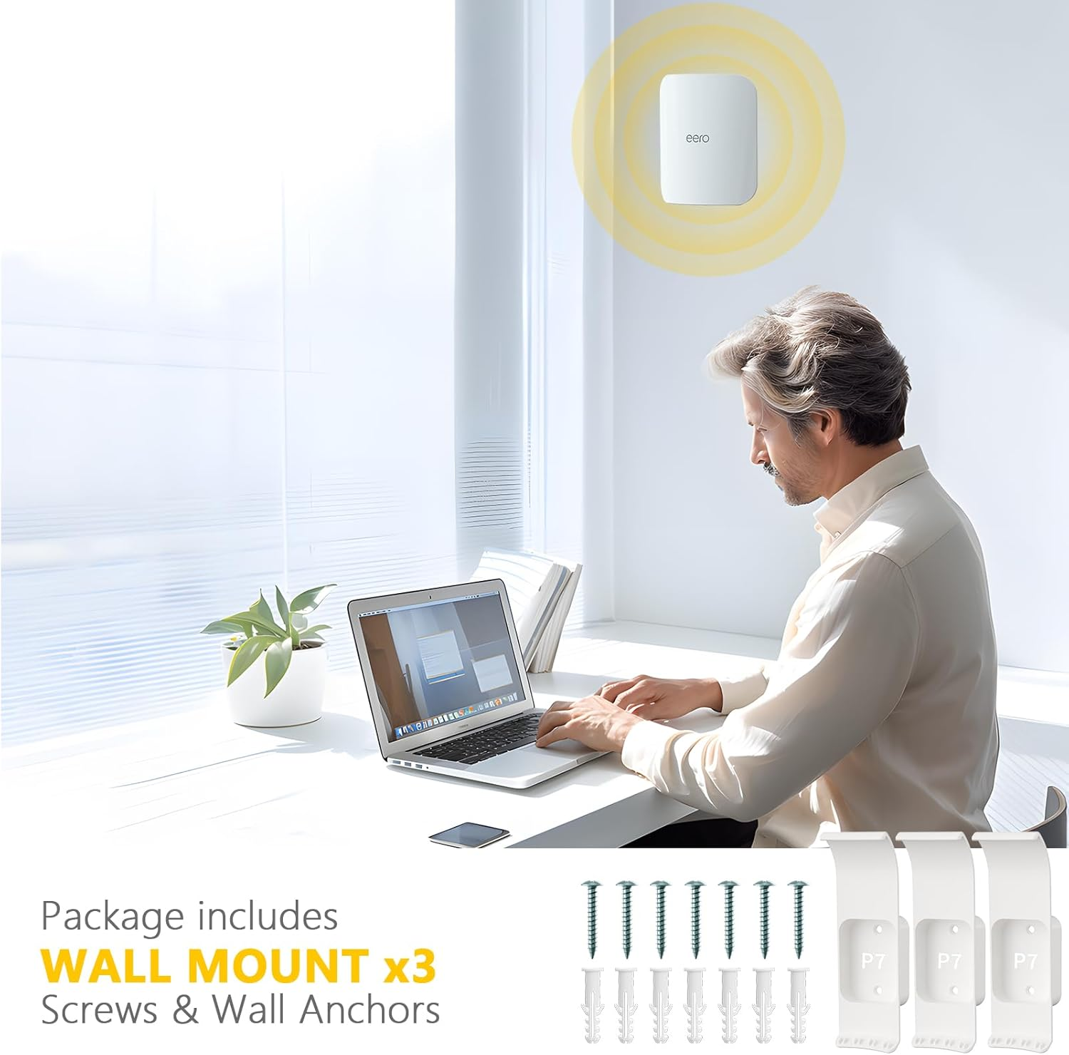 Dunear Eero Pro 7 Wall Mount Bracket (3-Pack), Sturdy ABS Holder with Cable Management, Compatible with Eero Pro 7 Tri-Band Mesh Wi-Fi 7 Router, Space Saving & Easy Installation image number 1