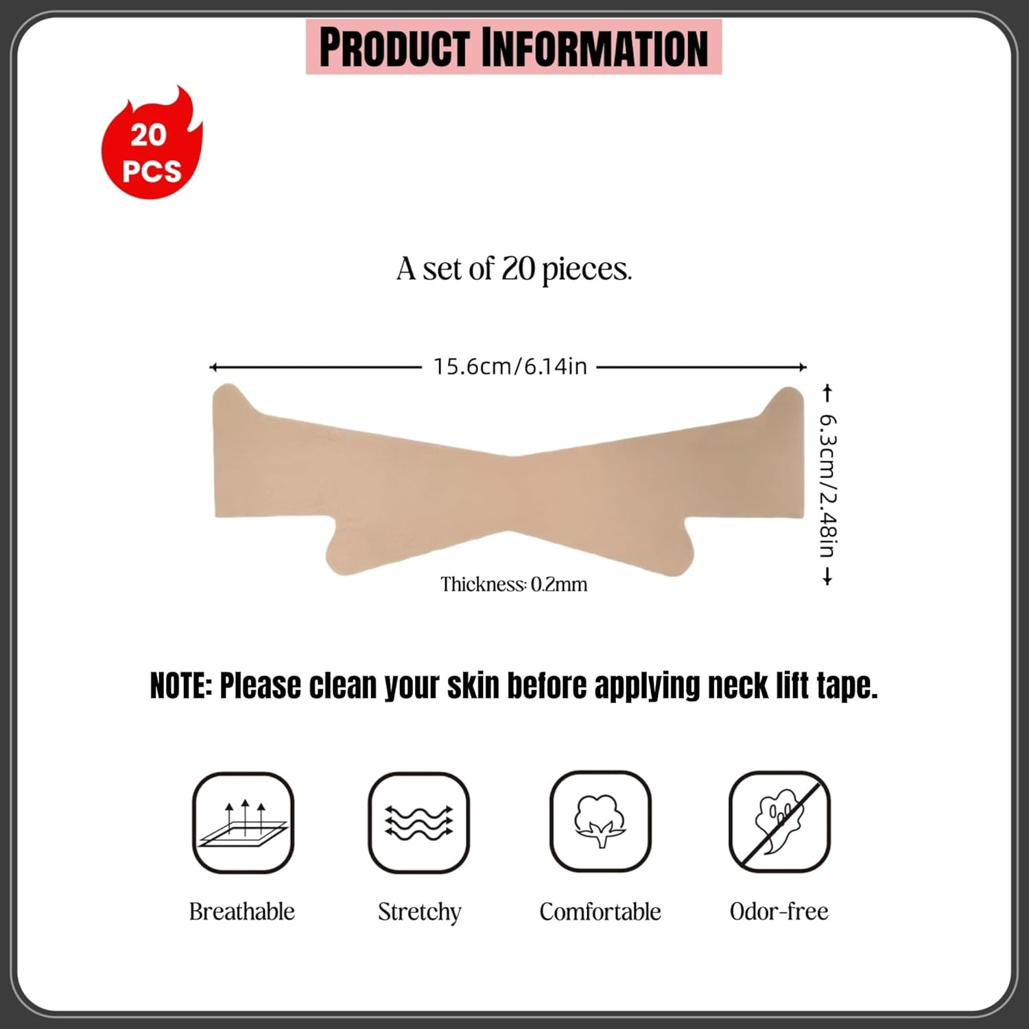 TIKIYOUN Instant Neck Lift Tape Invisible &ndash; 20 Pcs Reusable Lifting Strips for Double Chin, Jowls & Wrinkles | Ultra-Thin, Waterproof Facelift Patches for Confidence & Youthful Appearance (Neck Tape)