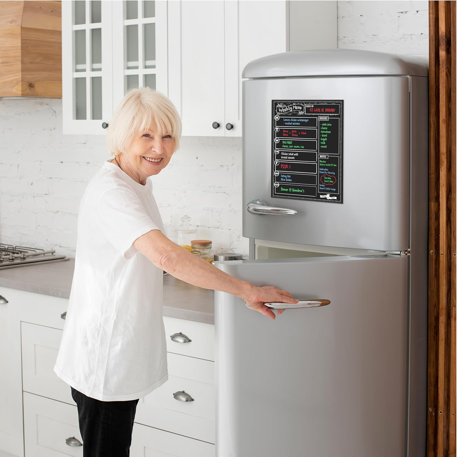 Magnetic Dry Erase Menu Board for Fridge Includes 4 Liquid Chalk Markers - Weekly Meal Planner Blackboard, Grocery List and Notepad for Kitchen Refrigerator - Chalkboard Magnet image number 1