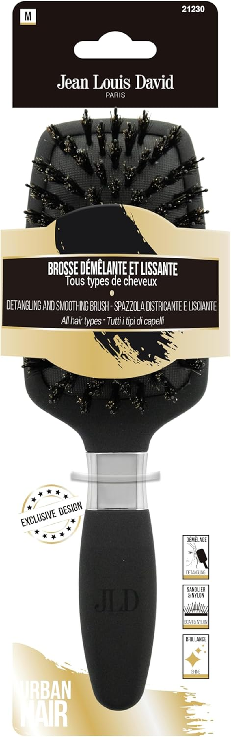 Jean Louis David Detangling Hair Brush - Mixed Nylon and Boar Bristles - Random Colours - Gold or Silver