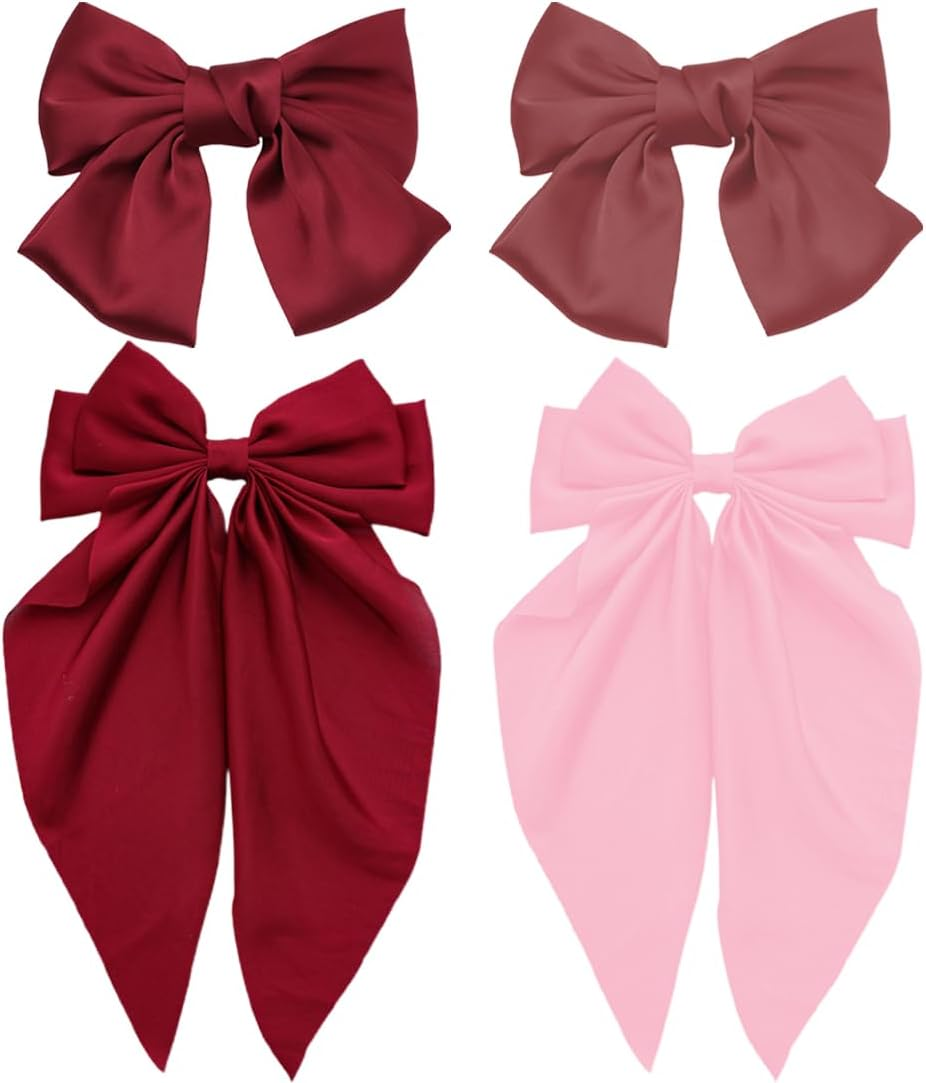 WUSJCOF 4Pcs Women Hair Bows French Big Bow Bow Hair Clip Hair Clips for Women image number 3