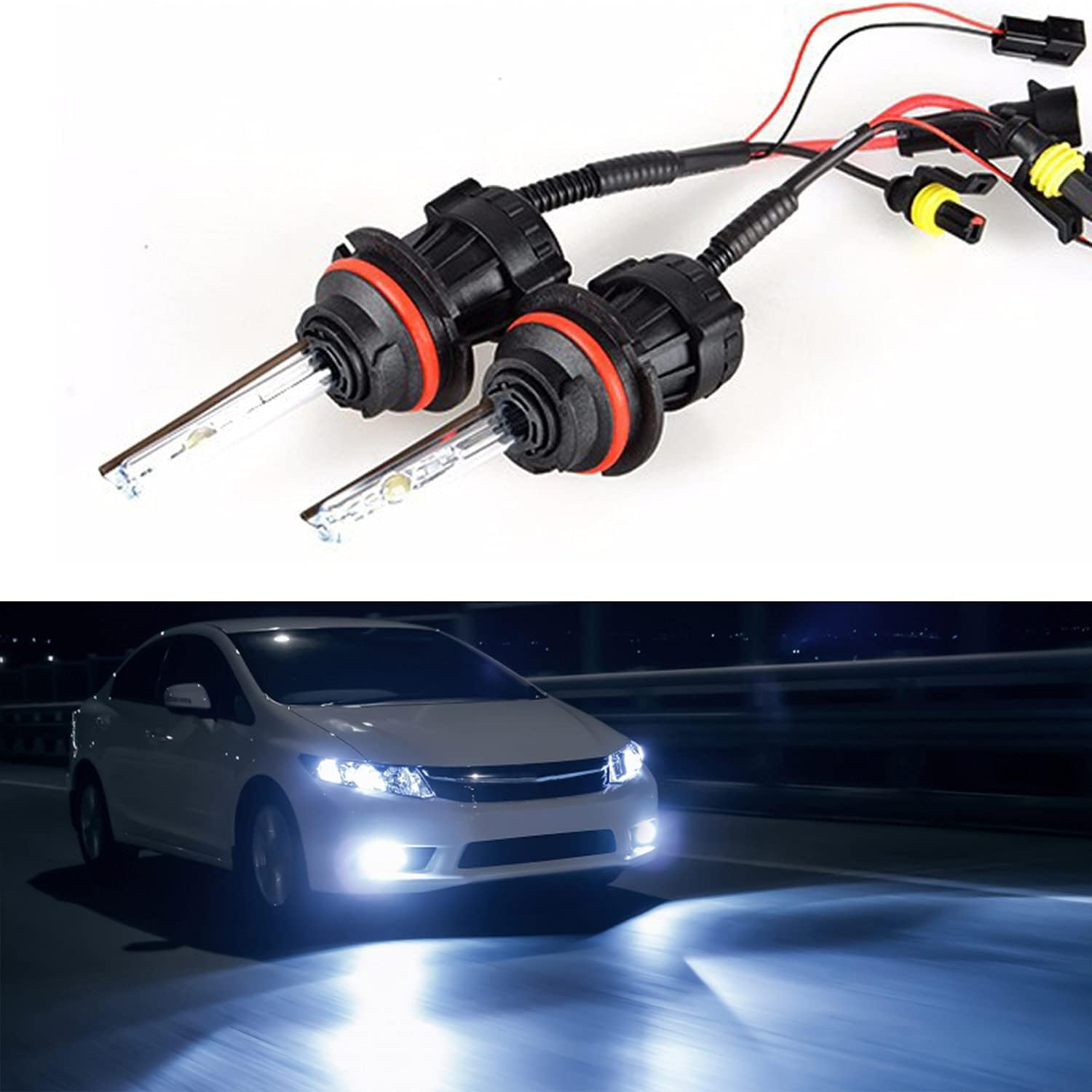 H13 9008 Bi-Xenon HID Bulbs 35W Super Bright Dual Hi/Lo Headlight Bulb Replacement, 8000K Ice Blue, Pack of 2