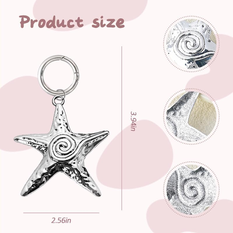 Ocean Starfish Keychain Accessories Charms Y2K for Purse Beach Bag Charms for Handbags Bag Starfish Charm Silver Keyring for Car Keys Beach Themed Keychains for Men Women Sea Lover Birthday Gift Ideas image number 1
