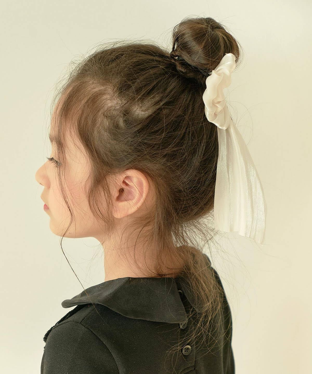 Laura 58202201-BEG Girls' Silky Ribbon Hair Elastic Ribbon Size: 4.3 X 7.9 Inches (11 X 20 Cm), Beige, リボンのサイズ:11Cm&times;20Cm image number 4