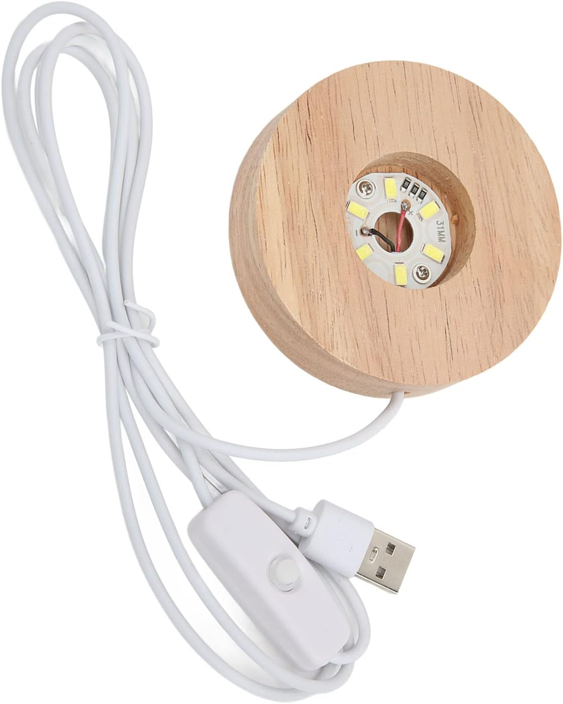 Bewinner LED Wood Display Base, LED Light Base USB Elegant Style, LED Light Base for Selenite Tower Crystal Glass Resin Art (White Base), BEWINNERYQ6SXG3T8P-12 - Colorful Base image number 6