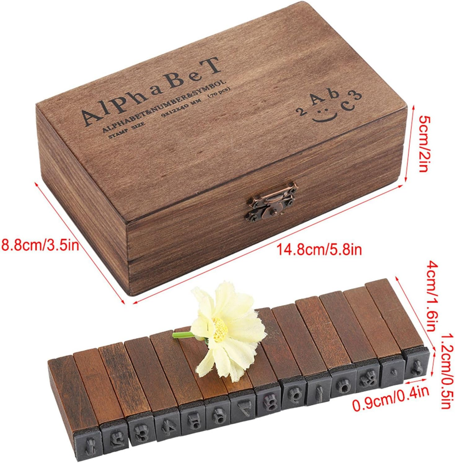 Wood Letter Stamps, Wooden Box Vintage 70PCS Portable Decorative Alphabet Stamp, Retro for Scrapbook Card Making