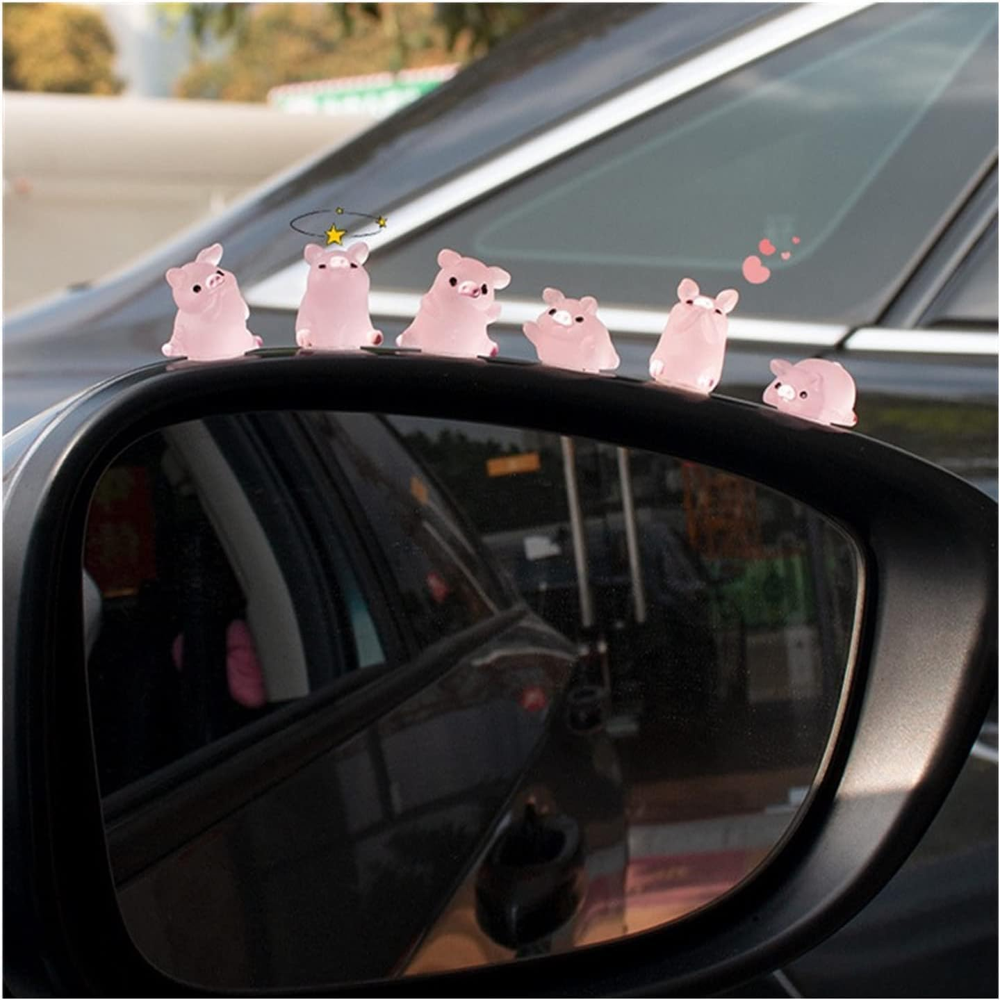 6PCS Cute Pig Car Dashboard Decor, Car Door Rear View Mirror Funny Interior Car Accessories for Automotive Window Home Garden Decorations (Pig) image number 1