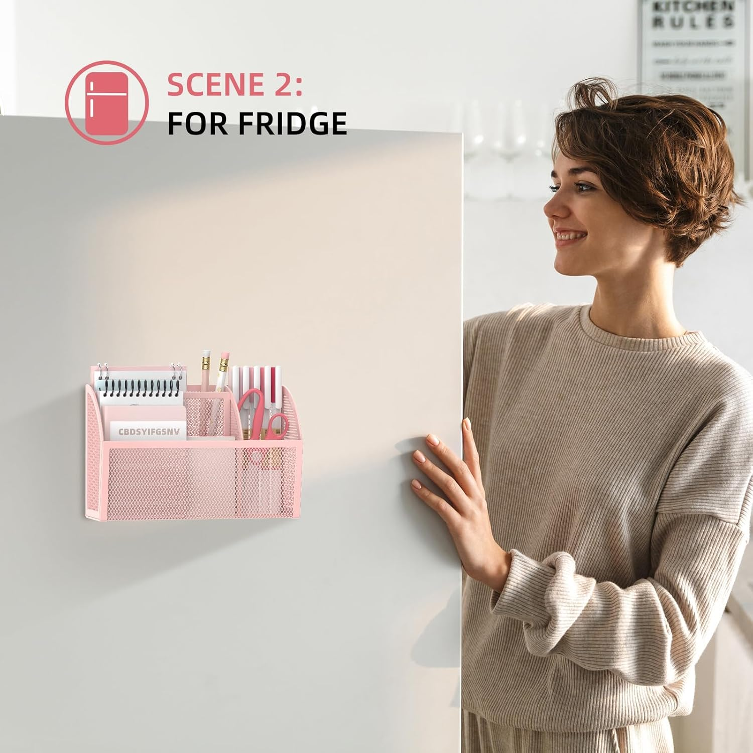 SUPEASY Magnetic Pencil Holder, Magnetic Whiteboard Shelf, 3 Grid Mesh Pen Holder for Refrigerator, Magnetic Organiser, Locker Accessories Organizer for Home, Pink image number 5
