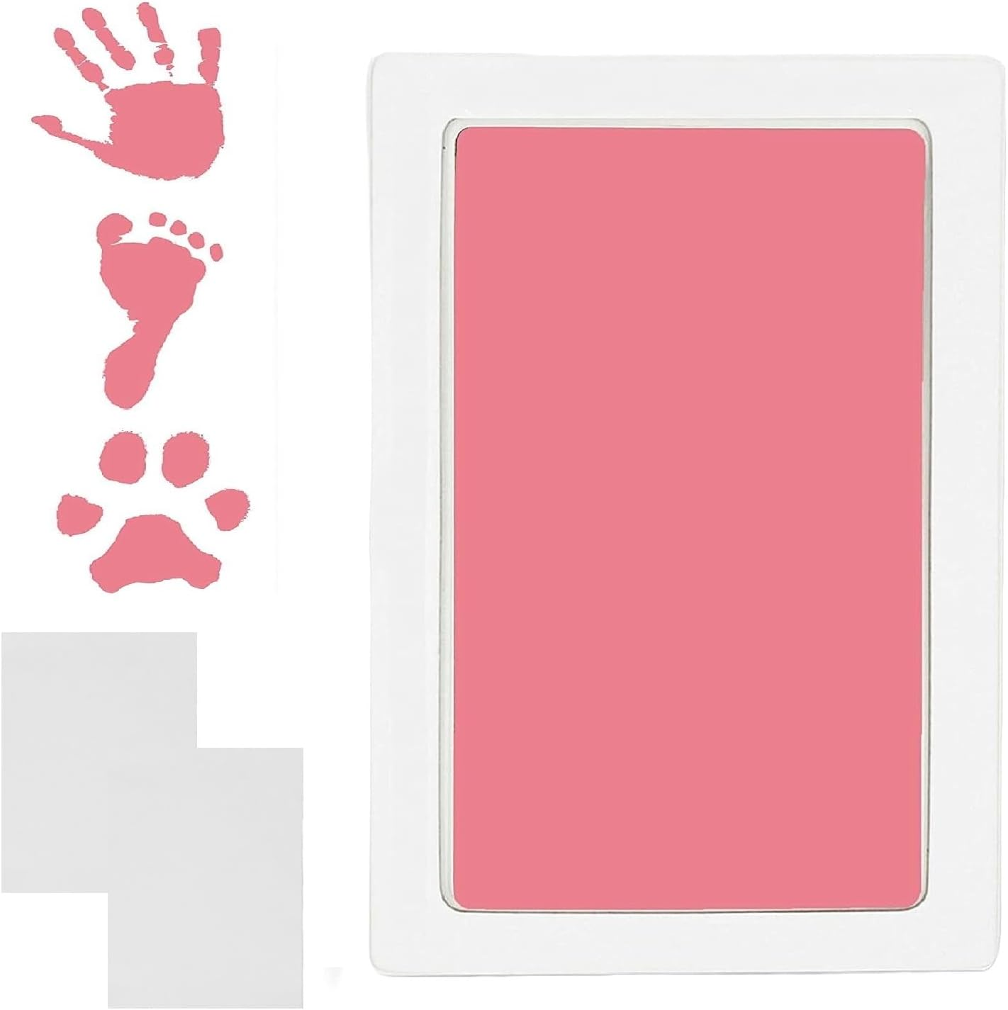 EZONEDEAL Baby Prints Baby Handprint and Footprint Makers Kit Inkless Ink Pad Hand & Foot Stamp Safe Non-Toxic for Baby Feet and Hands Family Keepsake Pet Paw Clean-Touch with 2 Imprint Card (Pink)