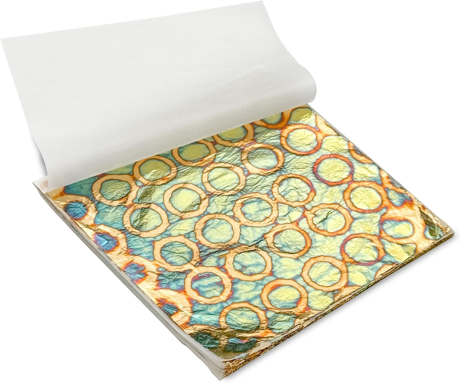 Sekonow Variegated Gold Leaf Sheets 50Pcs, Colorful Imitation Gold Foil Sheets Paper Booklet for Art Craft Painting Gilding Decoration, 5.5" X 5.5", Stripe