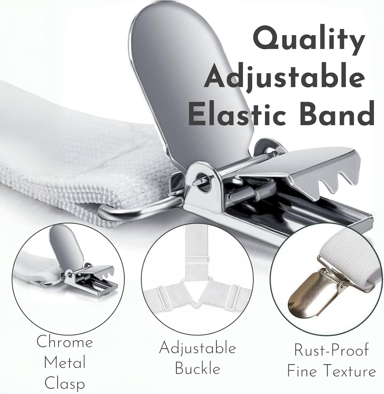 Bed Sheet Straps, Holder & Fasteners Set of 8- Keep Fitted Sheets Firm & Tight with Heavy-Duty Elastic Straps for Twin, Queen, King Size - Ideal Bedroom Accessories (Black & White) image number 3