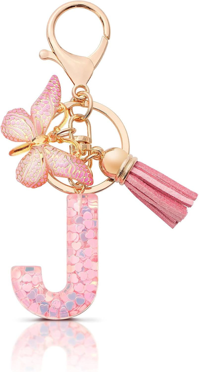 Letter Keychains for Girls Butterfly Keychain Key Ring Women