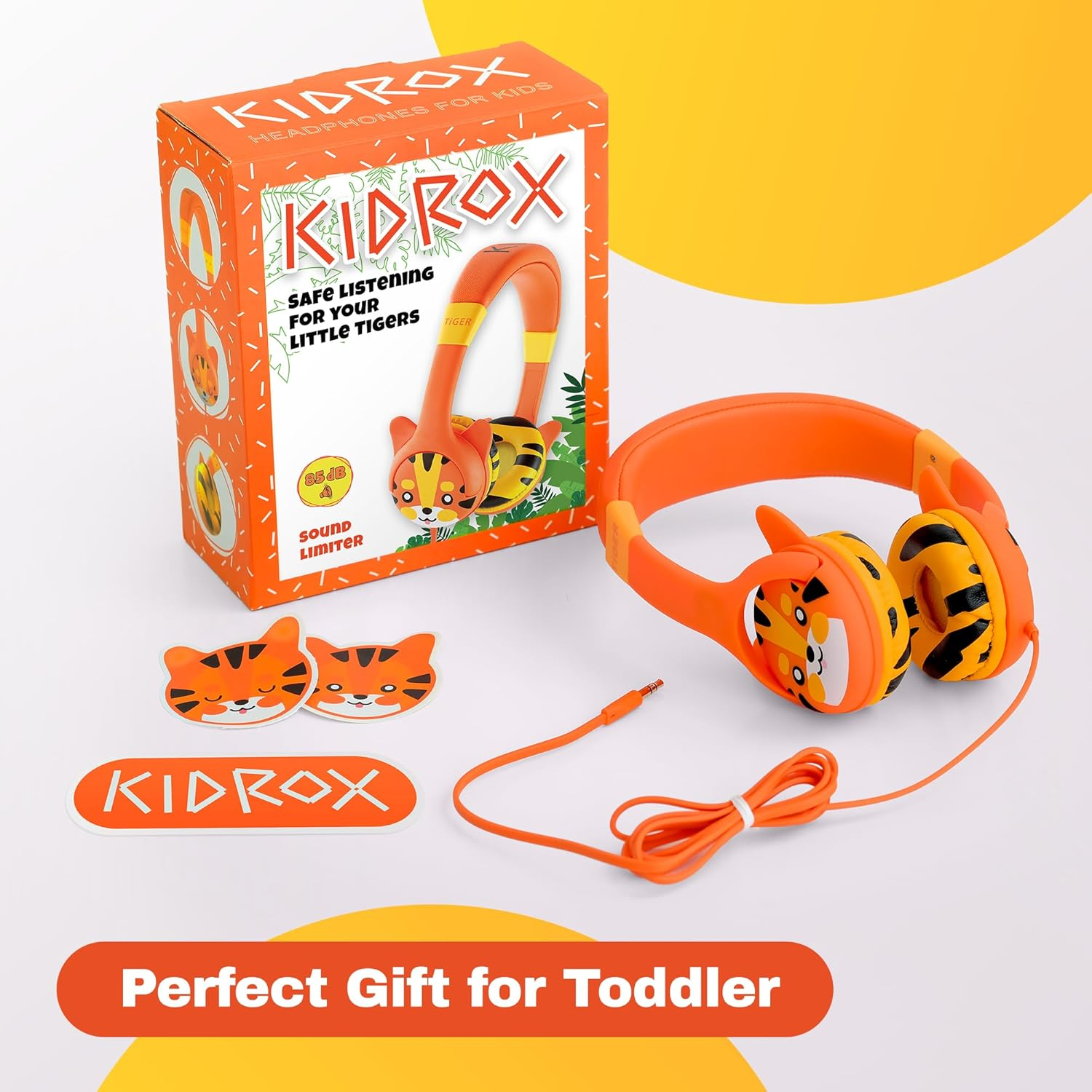 Kidrox Tiger-Ear Kids Headphones - Wired, on Ear, Orange, Volume Limited to 85Db, Adjustable Headband, Tangle Free Cable, Childrens Earphones image number 4