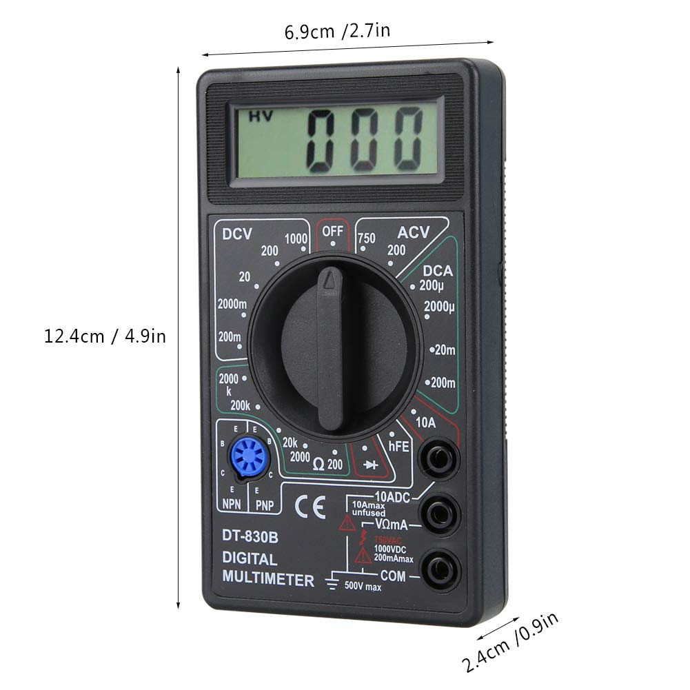 LCD Digital Multimeter, Multimeter, with Large Screen Display Rubber for Factories Radio Enthusiasts Families Laboratories(-830B Black) image number 6
