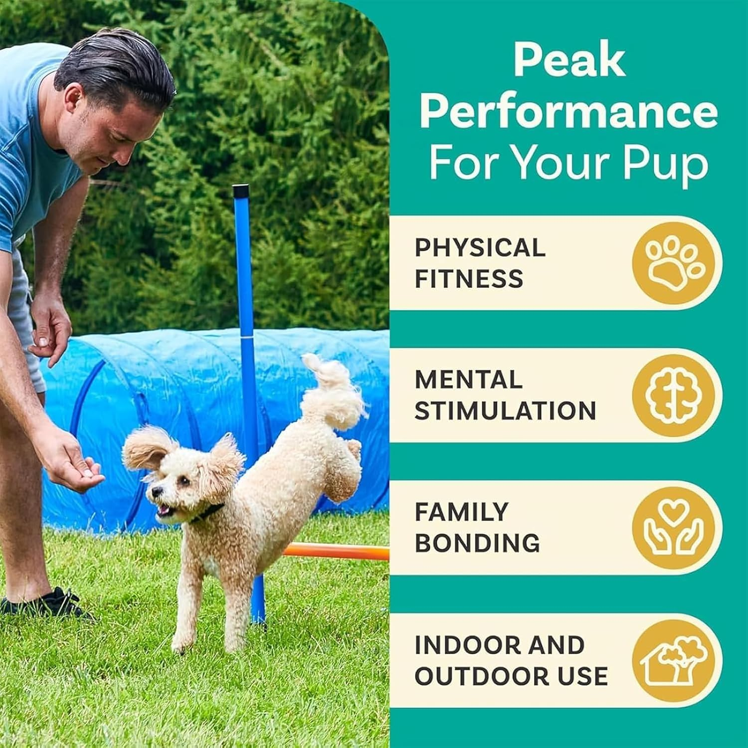 Dog Agility Training Equipment, Dog Obstacle Course Training Starter Kit Includes Tunnel, Weave Poles, Adjustable Hurdle, Jump Ring, Pause Box,Carrying Bag, Pet Outdoor Games image number 4
