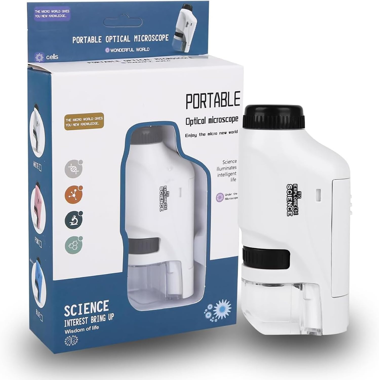 60-120X Zoom Kids Portable Microscope Pocket Handheld Mini Microscope with LED Light High Definition for Students Microbiological Observation Preschool Home Study Educational Toys（Pink）