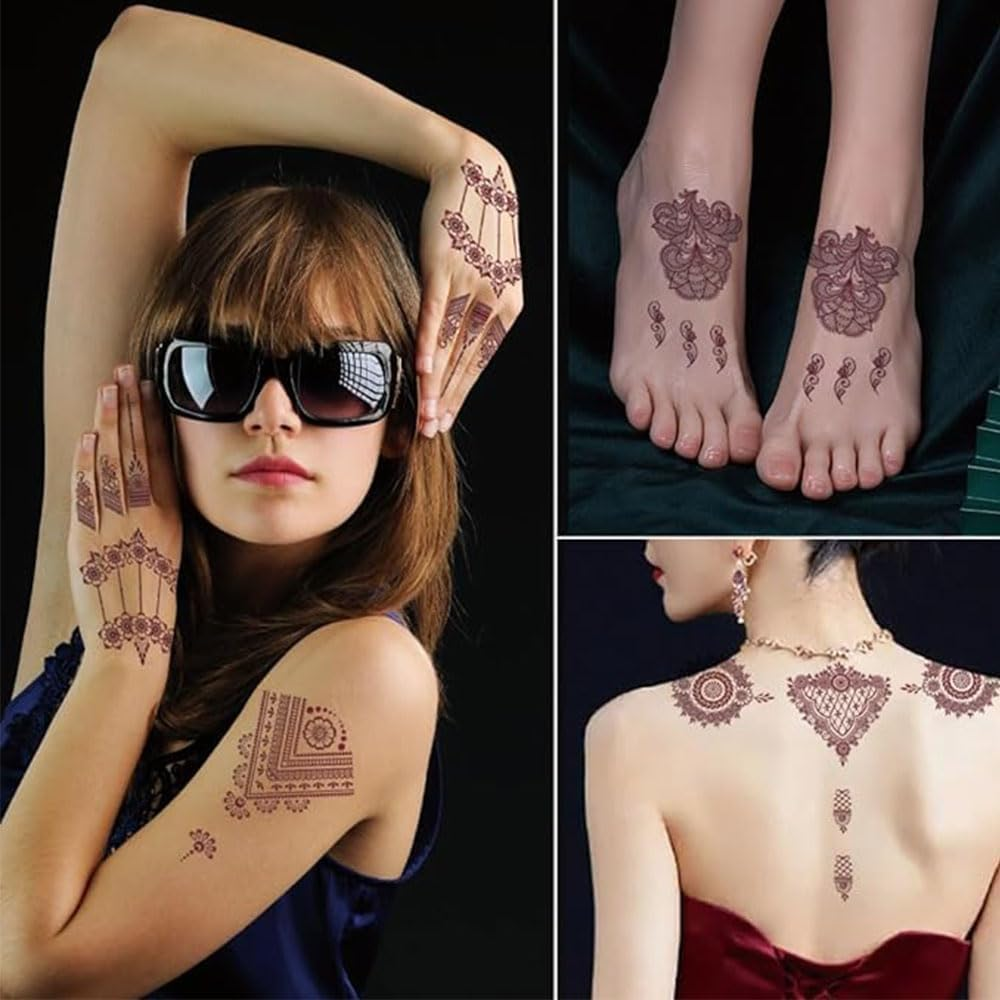 10 Sheets Temporary Tattoo Stickers, Waterproof Lace Pattern Tattoos Mystery Flower Body Art Sticker for Women Girls DIY Body Face Arms Legs,Waterproof Fake Tattoos Temporary Tattoo Kits image number 6