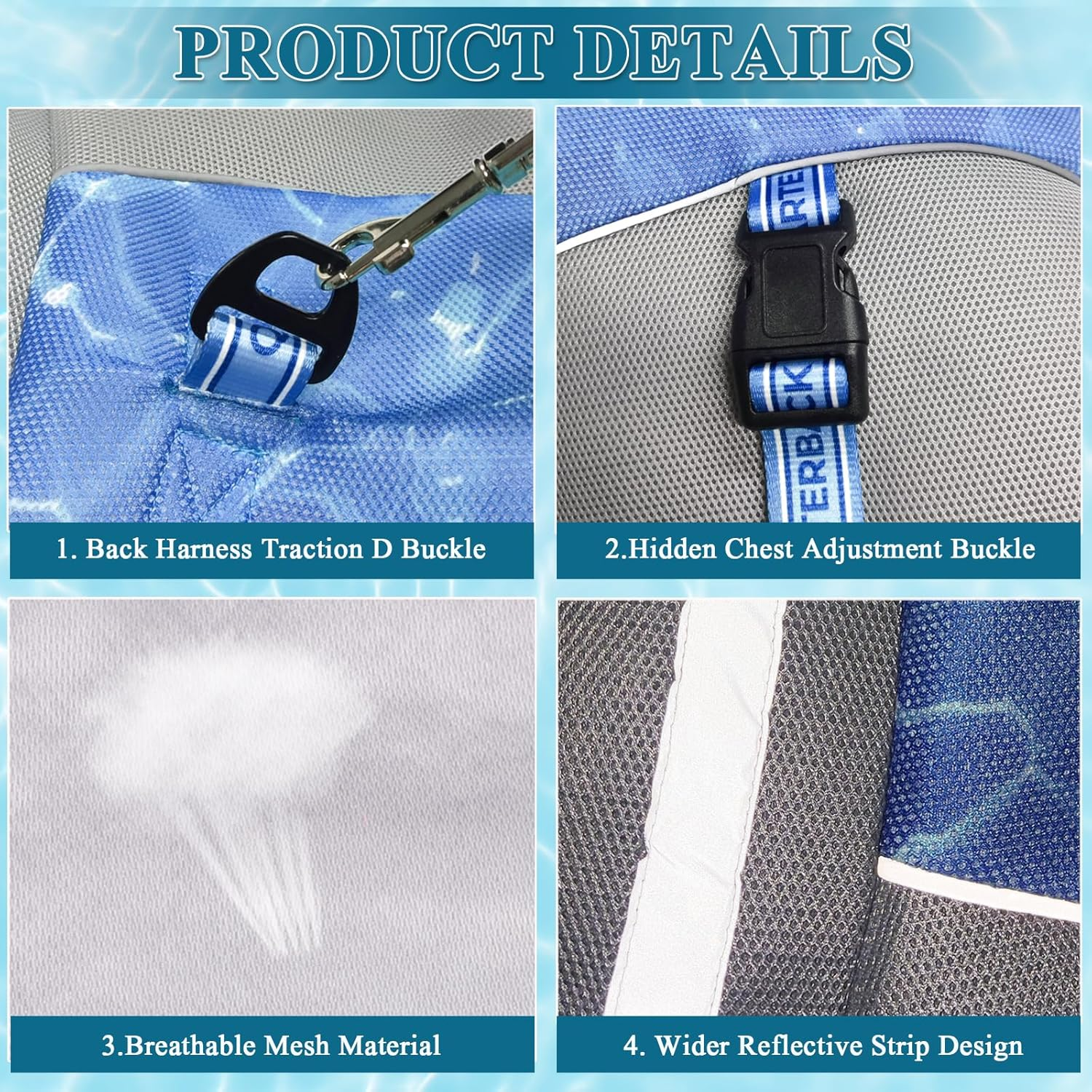 Improved Dog Cooling Vest with Sun Protection, Breathable Mesh Vest for Dogs, Reflective Strips, Adjustable Straps, with D-Snap Harness, Ideal for Small, Medium and Large Dogs, Blue