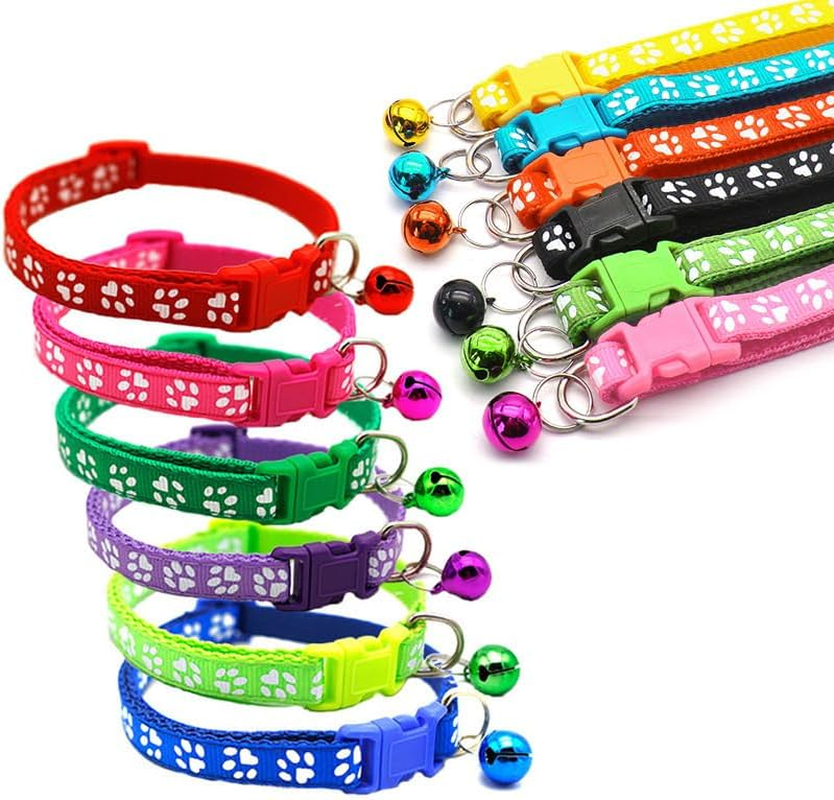 2-Pack Footprint Cat Collar with Bell Basic Dog Cat Collar Buckle Adjustable Polyester Cat Dog Collar or Seatbelts (Purple+Blue, 19-32Cm) image number 3